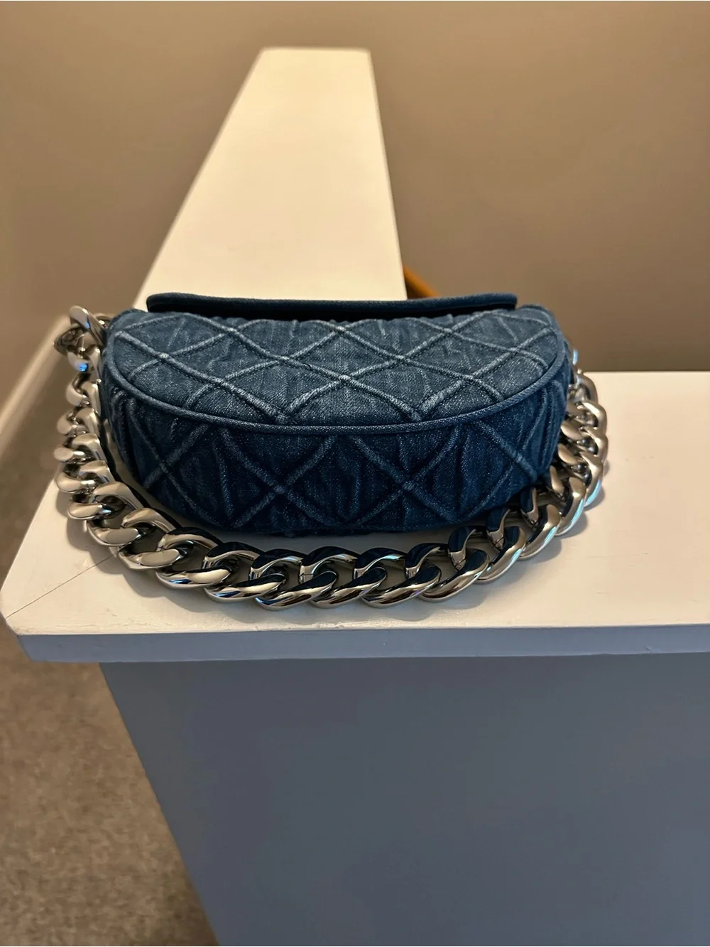 Tory Burch Quilted Denim Crossbody Bag with Chunky Chain